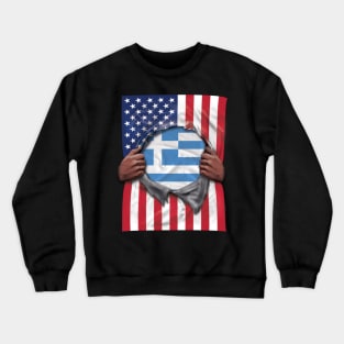 Greece Flag American Flag Ripped - Gift for Greek From Greece Crewneck Sweatshirt